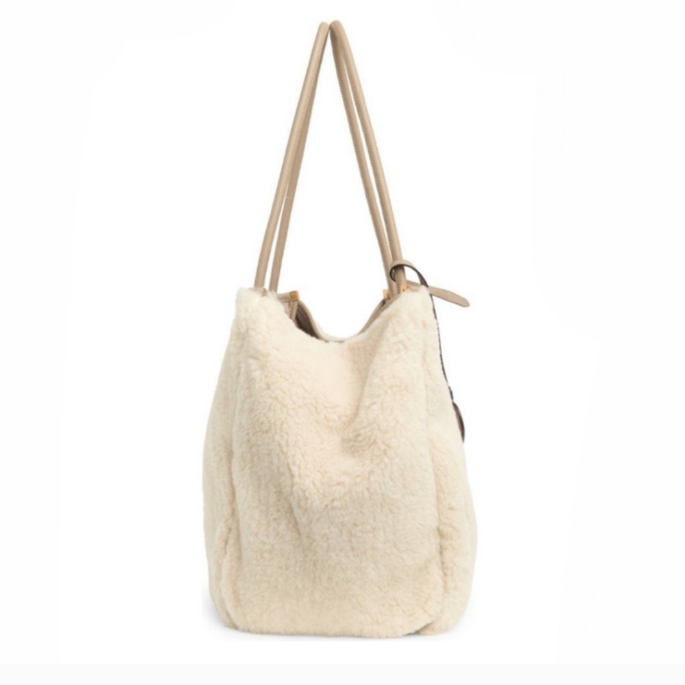 Kate Spade Everything Racing Stripe Faux Shearling Large Tote, Cream Multi - Picture 3 of 10